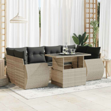 vidaXL 7 részes világosszürke polyrattan kerti ülőgarnitúra párnákkal kerti bútor