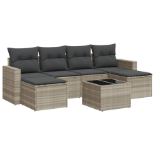 vidaXL 7 részes világosszürke polyrattan kerti ülőgarnitúra párnákkal (3219322) kerti bútor