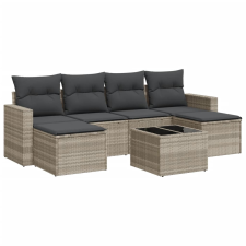 vidaXL 7 részes világosszürke polyrattan kerti ülőgarnitúra párnákkal (3251669) kerti bútor