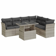 vidaXL 7 részes világosszürke polyrattan kerti ülőgarnitúra párnákkal (3326173) kerti bútor
