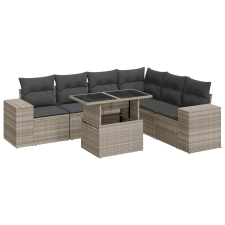 vidaXL 7 részes világosszürke polyrattan kerti ülőgarnitúra párnákkal (3326813) kerti bútor