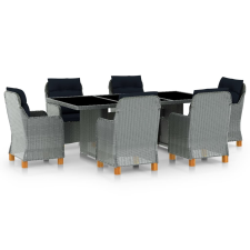 vidaXL 7 részes világosszürke polyrattan kültéri étkezőszett párnákkal kerti bútor