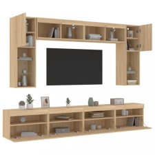 vidaXL 8 darab sonoma tölgy színű falra szerelhető TV-szekrény LED-del bútor