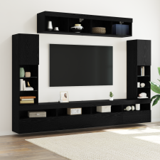 vidaXL 8 darabos TV faliszekrény LED világítással fekete tölgy MDF anyagból bútor