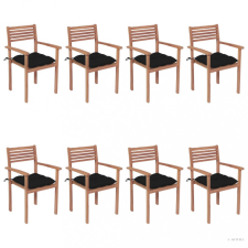 vidaXL 8 db rakásolható tömör tíkfa kerti szék párnákkal kerti bútor