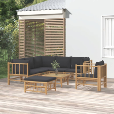 vidaXL 8 részes bambusz kerti ülőgarnitúra sötétszürke párnákkal kerti bútor