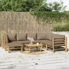 vidaXL 8 részes bambusz kerti ülőgarnitúra tópszínű párnákkal kerti bútor