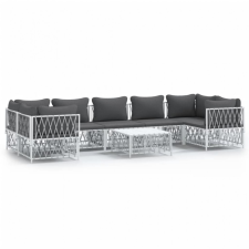 vidaXL 8-részes fehér acél kerti ülőgarnitúra párnákkal kerti bútor