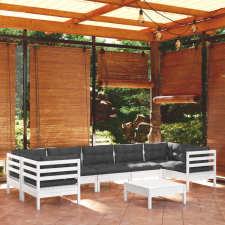 vidaXL 8 részes fehér fenyőfa kerti ülőgarnitúra párnákkal kerti bútor