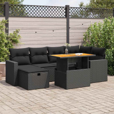 vidaXL 8 részes fekete polyrattan akácfa kerti ülőgarnitúra párnákkal kerti bútor