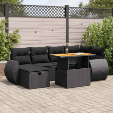vidaXL 8 részes fekete polyrattan akácfa kerti ülőgarnitúra párnákkal kerti bútor