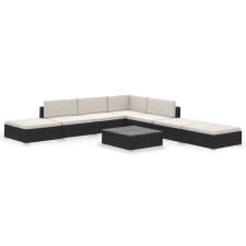 vidaXL 8-részes fekete polyrattan kerti bútorszett párnákkal (41259) kerti bútor