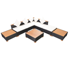 vidaXL 8-részes fekete polyrattan kerti bútorszett párnákkal (42756) kerti bútor