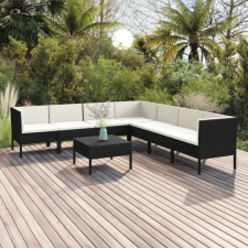vidaXL 8 részes fekete polyrattan kerti ülőgarnitúra párnákkal kerti bútor