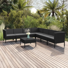 vidaXL 8 részes fekete polyrattan kerti ülőgarnitúra párnákkal kerti bútor
