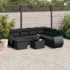 vidaXL 8 részes fekete polyrattan kerti ülőgarnitúra párnákkal kerti bútor