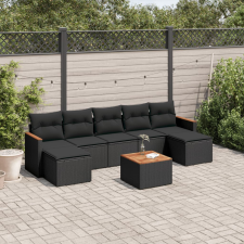 vidaXL 8 részes fekete polyrattan kerti ülőgarnitúra párnákkal kerti bútor