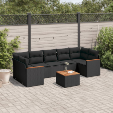 vidaXL 8 részes fekete polyrattan kerti ülőgarnitúra párnákkal kerti bútor