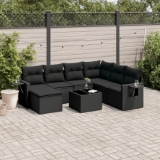 vidaXL 8 részes fekete polyrattan kerti ülőgarnitúra párnákkal kerti bútor