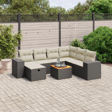 vidaXL 8 részes fekete polyrattan kerti ülőgarnitúra párnákkal kerti bútor