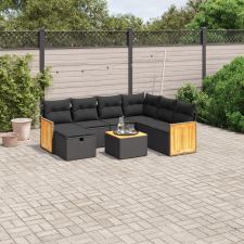 vidaXL 8 részes fekete polyrattan kerti ülőgarnitúra párnákkal kerti bútor