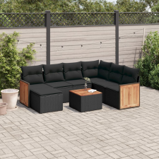 vidaXL 8 részes fekete polyrattan kerti ülőgarnitúra párnákkal kerti bútor
