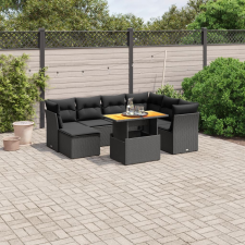 vidaXL 8 részes fekete polyrattan kerti ülőgarnitúra párnákkal kerti bútor
