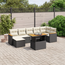 vidaXL 8 részes fekete polyrattan kerti ülőgarnitúra párnákkal kerti bútor
