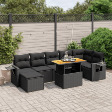 vidaXL 8 részes fekete polyrattan kerti ülőgarnitúra párnákkal kerti bútor