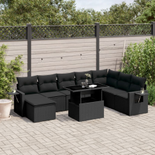 vidaXL 8 részes fekete polyrattan kerti ülőgarnitúra párnákkal kerti bútor