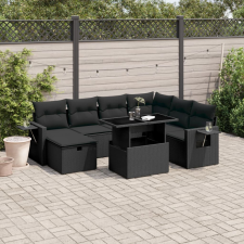 vidaXL 8 részes fekete polyrattan kerti ülőgarnitúra párnákkal kerti bútor
