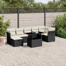 vidaXL 8 részes fekete polyrattan kerti ülőgarnitúra párnákkal kerti bútor