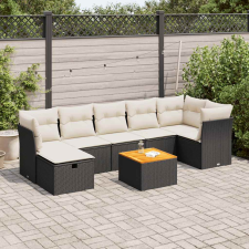 vidaXL 8 részes fekete polyrattan kerti ülőgarnitúra párnákkal kerti bútor