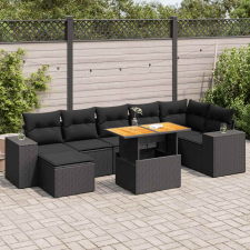 vidaXL 8 részes fekete polyrattan kerti ülőgarnitúra párnákkal kerti bútor