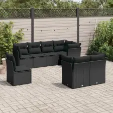 vidaXL 8 részes fekete polyrattan kerti ülőgarnitúra párnákkal kerti bútor