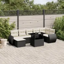 vidaXL 8 részes fekete polyrattan kerti ülőgarnitúra párnákkal kerti bútor