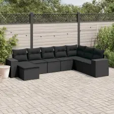 vidaXL 8 részes fekete polyrattan kerti ülőgarnitúra párnákkal kerti bútor