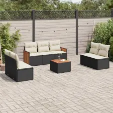 vidaXL 8 részes fekete polyrattan kerti ülőgarnitúra párnákkal kerti bútor