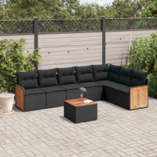 vidaXL 8 részes fekete polyrattan kerti ülőgarnitúra párnákkal kerti bútor