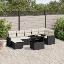 vidaXL 8 részes fekete polyrattan kerti ülőgarnitúra párnákkal kerti bútor