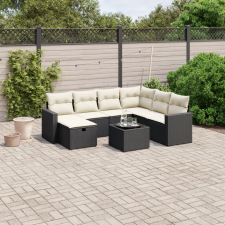 vidaXL 8 részes fekete polyrattan kerti ülőgarnitúra párnákkal kerti bútor