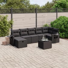 vidaXL 8 részes fekete polyrattan kerti ülőgarnitúra párnákkal kerti bútor