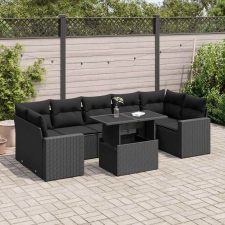 vidaXL 8 részes fekete polyrattan kerti ülőgarnitúra párnákkal kerti bútor