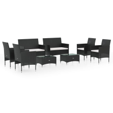 vidaXL 8 részes fekete polyrattan kerti ülőgarnitúra párnákkal (3095955) kerti bútor