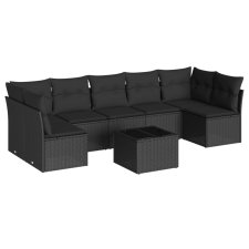 vidaXL 8 részes fekete polyrattan kerti ülőgarnitúra párnákkal (3217435) kerti bútor