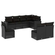 vidaXL 8 részes fekete polyrattan kerti ülőgarnitúra párnákkal (3219055) kerti bútor