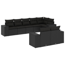 vidaXL 8 részes fekete polyrattan kerti ülőgarnitúra párnákkal (3222814) kerti bútor
