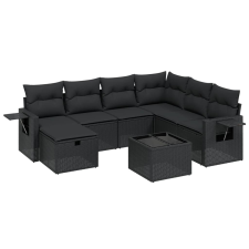 vidaXL 8 részes fekete polyrattan kerti ülőgarnitúra párnákkal (3263841) kerti bútor