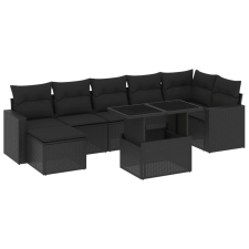 vidaXL 8 részes fekete polyrattan kerti ülőgarnitúra párnákkal (3267425) kerti bútor