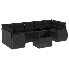 vidaXL 8 részes fekete polyrattan kerti ülőgarnitúra párnákkal (3268405) kerti bútor